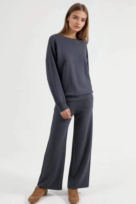Modal Touch Pullover met Ronde Hals en Wijde Broek Twee-Delige Set - Image 6