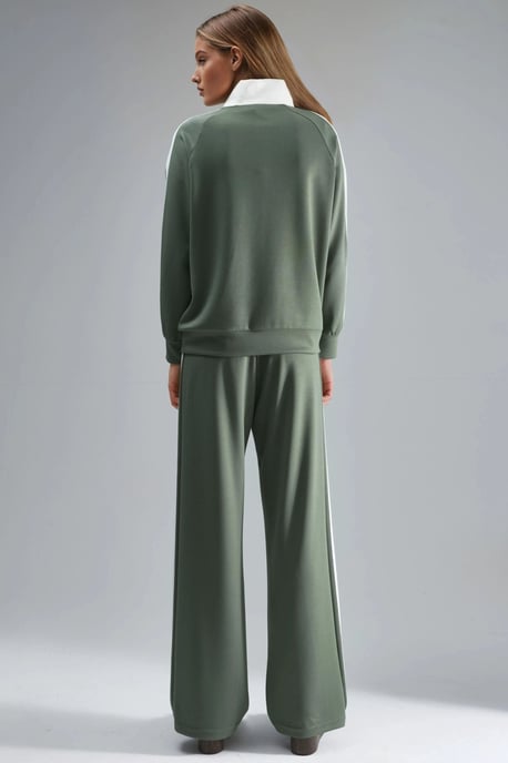 Modal Touch Wide Leg Striped Two-Piece Coord Set with Zipper Collar - Image 3