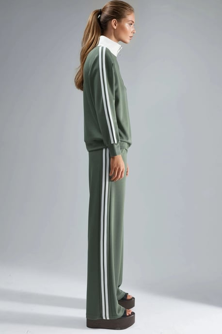 Modal Touch Wide Leg Striped Two-Piece Coord Set with Zipper Collar - Image 4