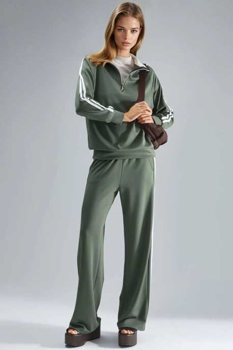 Modal Touch Wide Leg Striped Two-Piece Coord Set with Zipper Collar - Image 6