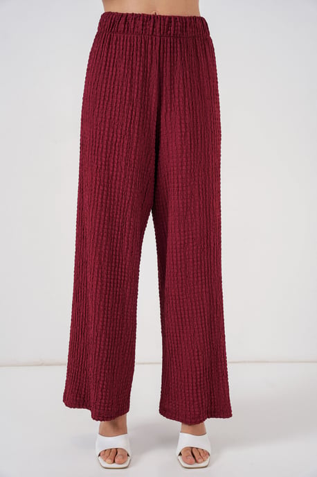 Textuur V-hals Langsluiting Top & Flared Broek Twee-Delige Set - Image 4