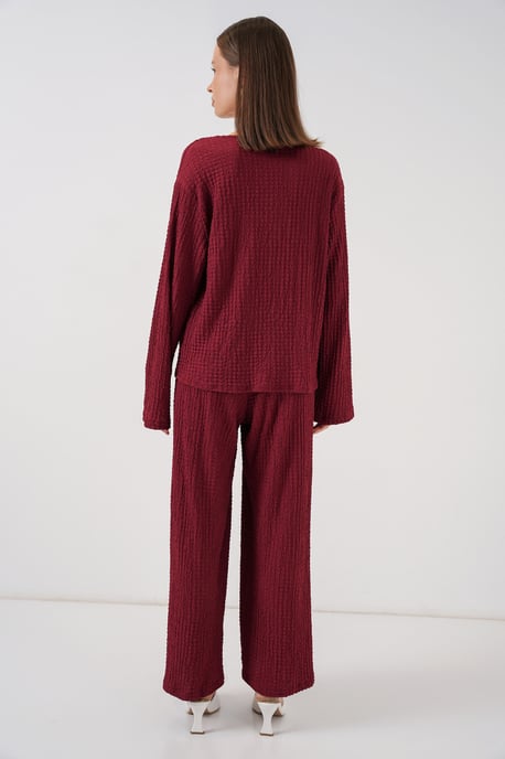 Textuur V-hals Langsluiting Top & Flared Broek Twee-Delige Set - Image 6