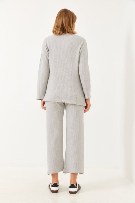 Ribbad Texturerad Crew Neck Tröja och Byxset - Image 4
