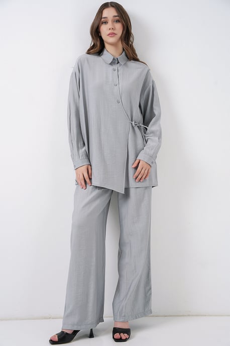 Tunic-pantalonset met strikdetail en kraag - Image 1