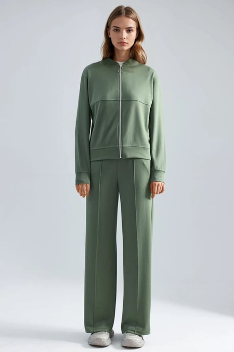 Modal Touch Zippered Sweatshirt & Ribbed Pants Co-ord Set - Image 1