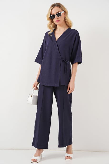 Överdimensionerad V-ringad Kimono-byxdress med knytning - Image 4