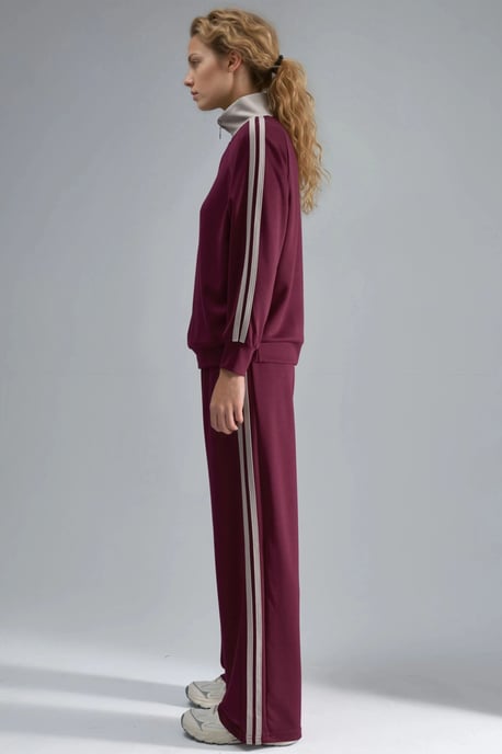 Modal Touch Wide Leg Striped Two-Piece Coord Set with Zipper Collar - Image 2