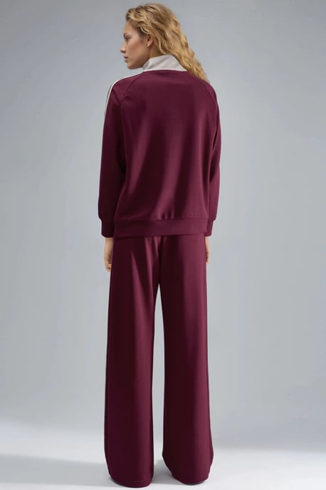 Modal Touch Wide Leg Striped Two-Piece Coord Set with Zipper Collar - Image 4