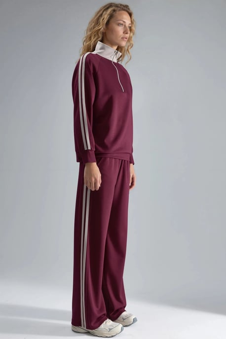 Modal Touch Wide Leg Striped Two-Piece Coord Set with Zipper Collar - Image 5