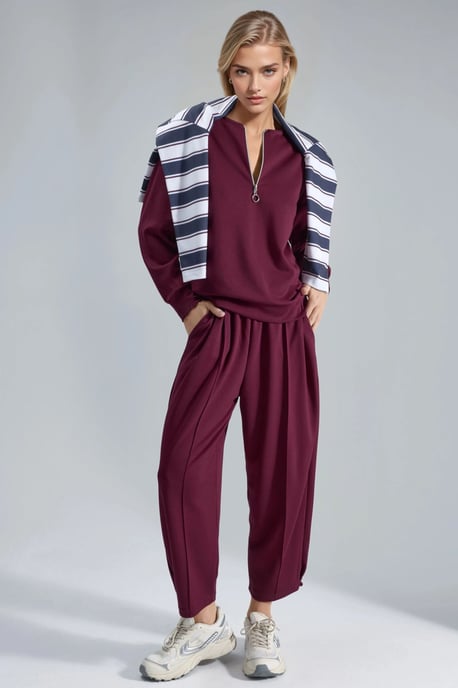 Modal Touch Zipper Collar Two-Piece Set - Image 1