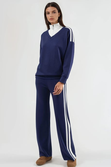 Modal Touch Zipper Collar Wide Leg Two-Piece Co-Ord Set - Image 1