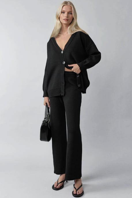 V-hals cardigan en wijde broek brei-set - Image 3