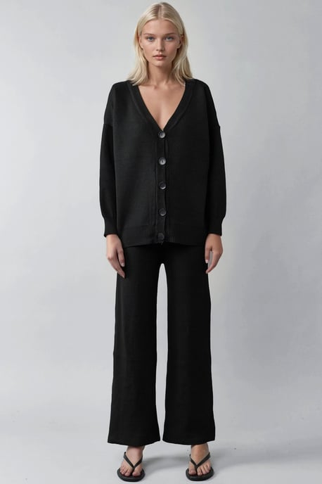 V-hals cardigan en wijde broek brei-set - Image 5