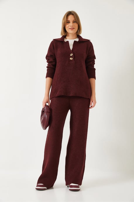 Hoge Taille Wijdpijpen Twee-delige Set met Hemdkragen - Image 2