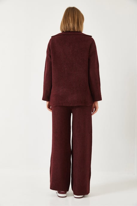 Hoge Taille Wijdpijpen Twee-delige Set met Hemdkragen - Image 6