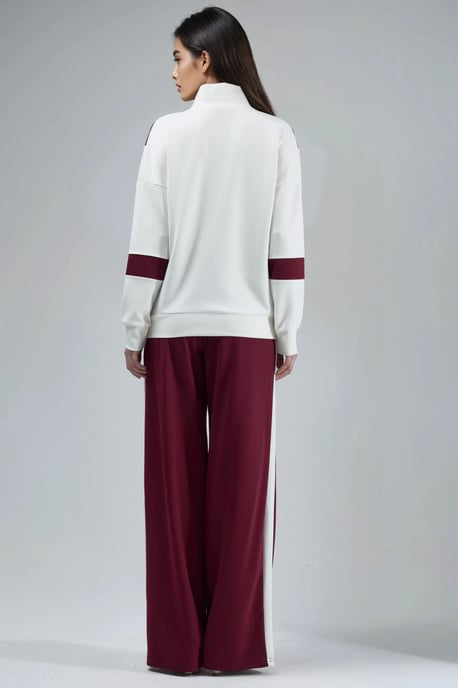 Modal Touch Color Blocked Zipper Collar Wide Leg Two-Piece Set - Image 3
