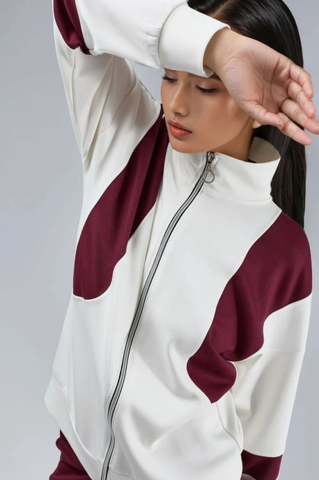 Modal Touch Color Blocked Zipper Collar Wide Leg Two-Piece Set - Image 4