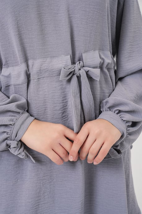 Tunic met ronde hals en strikdetail en wijde broek set - Image 5