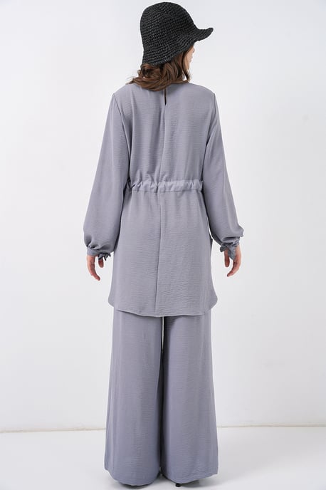 Tunic met ronde hals en strikdetail en wijde broek set - Image 6