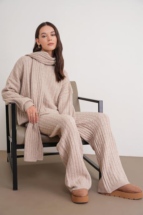 Overmaatse Haarvlecht Patroon Breisels Co-Ord Set - Image 1