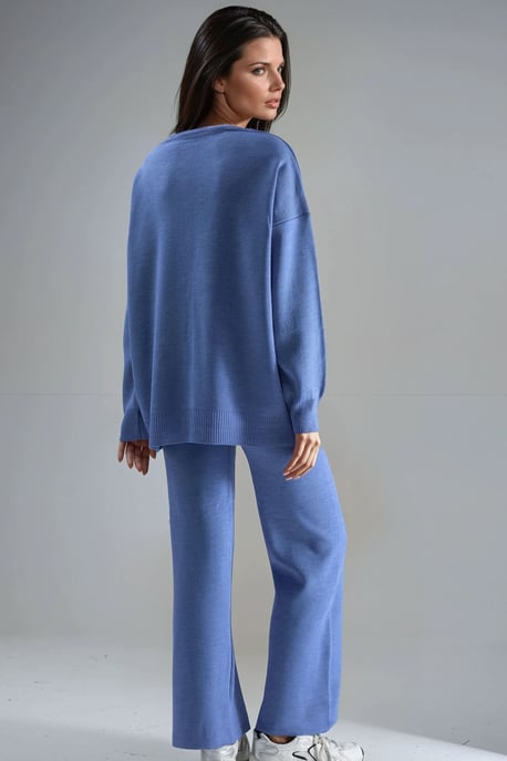 V-hals Cardigan en Wijde Pantalon Gebreide Set - Image 4