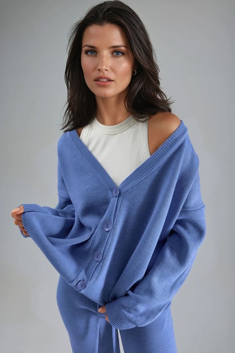 V-hals Cardigan en Wijde Pantalon Gebreide Set - Image 6