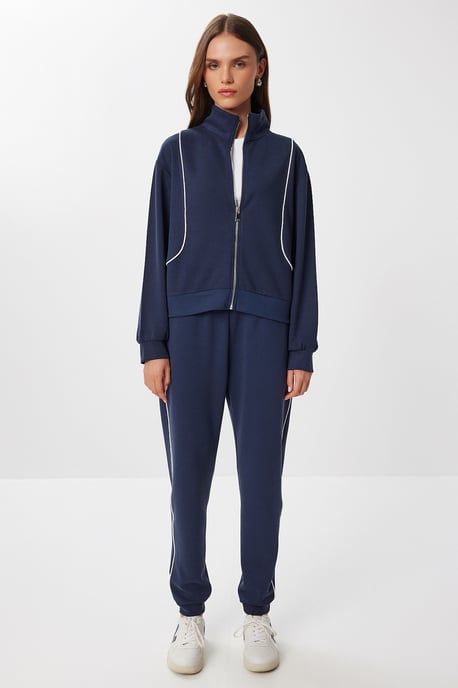 Contrast Binding Gedetailleerde Rits Sweater & Jogger Twee-Delige Set - Image 4