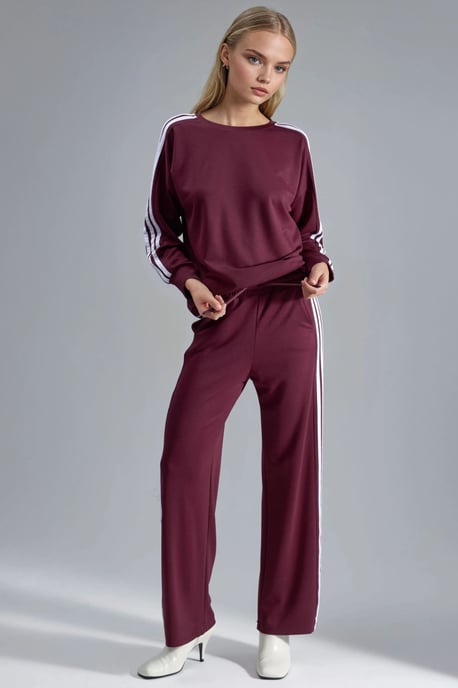 Gestreepte Sweatshirt met Ronde Hals & Rechte Pijpen Broek Set - Image 1