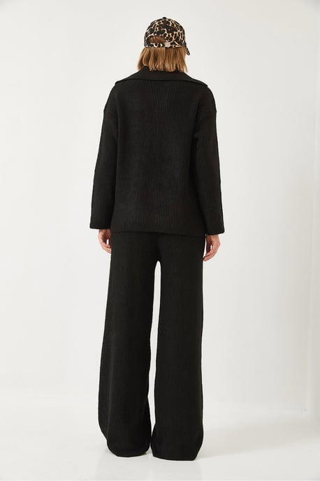 Hoge Taille Wijdpijpen Twee-delige Set met Hemdkragen - Image 6