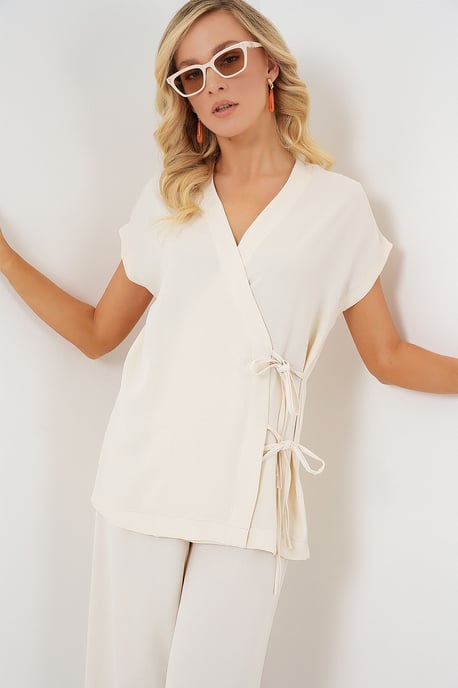 V-hals Textuur Twee-Stuks Co-ord Set - Image 3