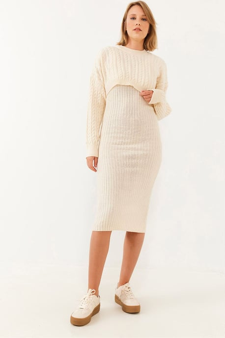 Ribbed Knit Co-Ord Set with Crew Neck - Image 1