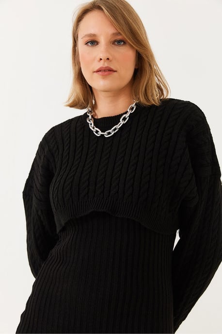 Ribbad stickad set med rund hals - Image 3