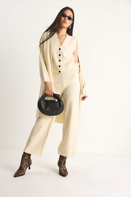 Gebreid Cardigan-Vest-Broek Drie Delige Coördinatie Set - Image 2