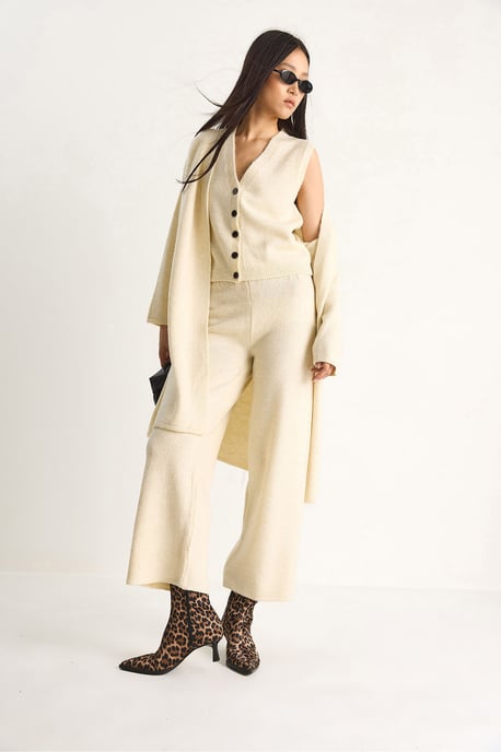 Gebreid Cardigan-Vest-Broek Drie Delige Coördinatie Set - Image 3