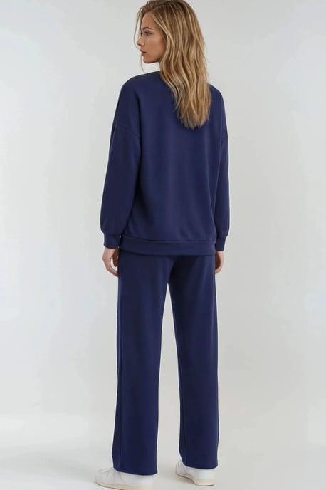 Embroidered Crew Neck Sweatshirt & Straight Leg Pants Two-Piece Set - Image 3