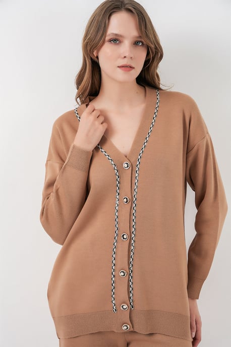 V-Neck Cardigan and Wide Leg Pants Set - Image 3