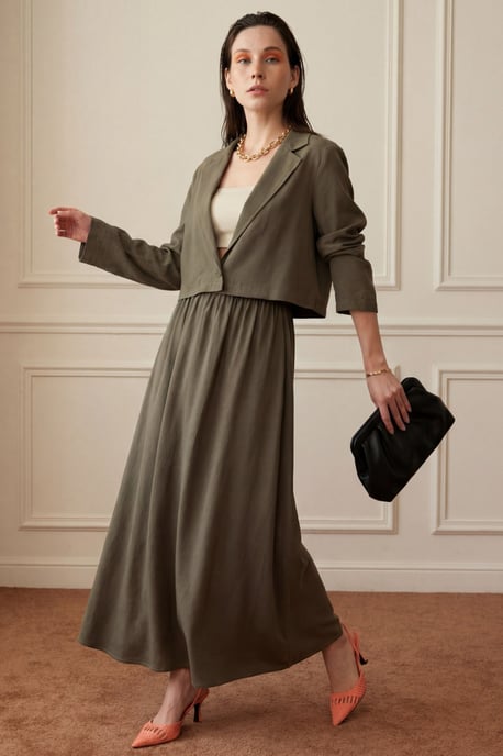 Long Sleeve Buttoned Top & Maxi Skirt Two Piece Set - Image 1
