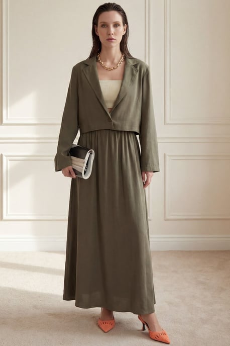 Long Sleeve Buttoned Top & Maxi Skirt Two Piece Set - Image 4
