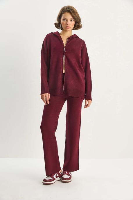 Hög midja dragkedja krage cardigan och byxset - Image 2