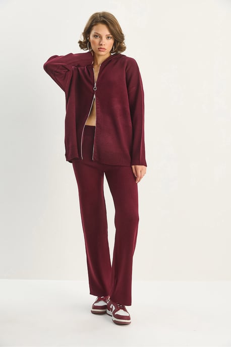 Hög midja dragkedja krage cardigan och byxset - Image 3