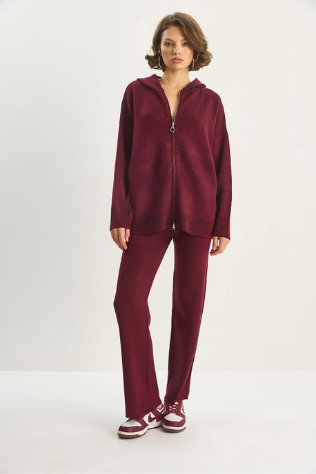 Hög midja dragkedja krage cardigan och byxset - Image 4