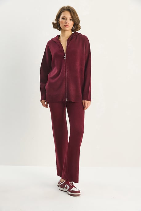 Hög midja dragkedja krage cardigan och byxset - Image 5