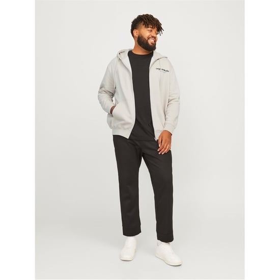 Men's Jack and Jones Vester Hooded Ribbed Cuff Lettering Sweat Jacket in Moonbeam - Image 2