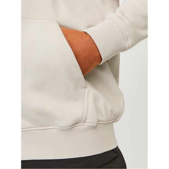 Men's Jack and Jones Vester Hooded Ribbed Cuff Lettering Sweat Jacket in Moonbeam - Image 3
