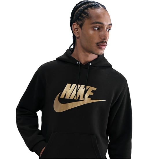 Men's Nike Bold Logo Hooded Neck Long Sleeve Sweatshirt in Black/Gold - Image 1