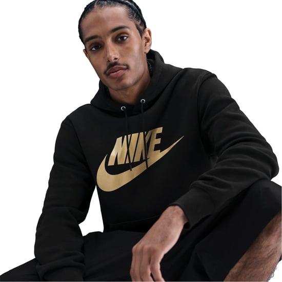 Men's Nike Bold Logo Hooded Neck Long Sleeve Sweatshirt in Black/Gold - Image 5