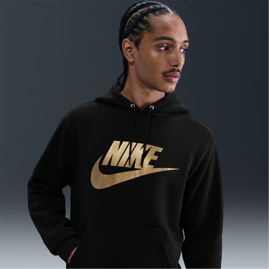 Men's Nike Bold Logo Hooded Neck Long Sleeve Sweatshirt in Black/Gold - Image 6