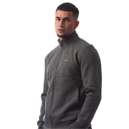 Men's Boss Zip Neck Funnel Sweatshirt in Medium Grey - Image 1