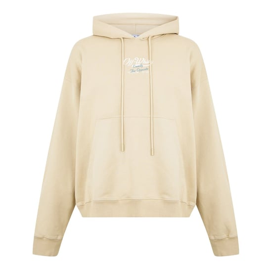 Men's Off White Script Hoodie in Beige - Image 5
