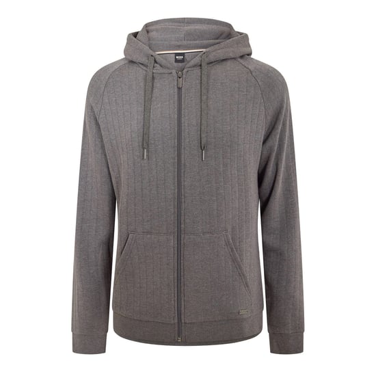 Men's Boss Heritage Hooded Ribbed Cuff Sweat Jacket with Drawstring in Medium Grey - Image 1